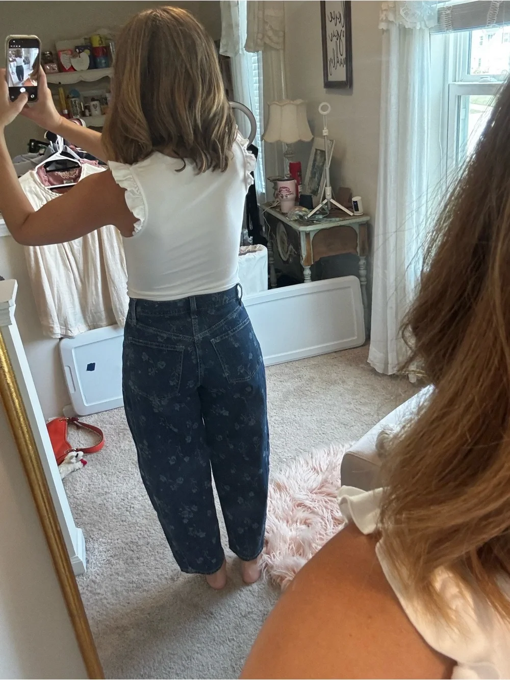 Old Navy Dark Blue Floral barrel Jeans